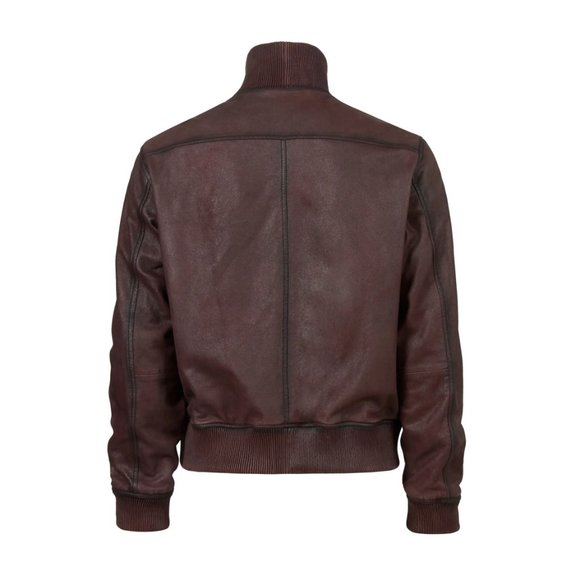 John Varvatos Star USA Men's Dani Goatskin Leather Zip Bomber Jacket Bordeaux - Picture 6 of 7